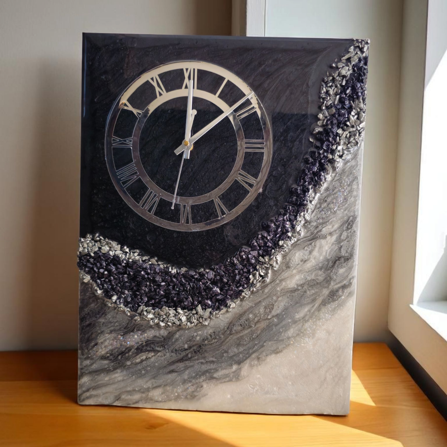 Anahatkalaa Silver Moon Resin Art Wall Clock