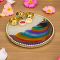 Peacock Feather Rainbow Resin Art Puja Thali
