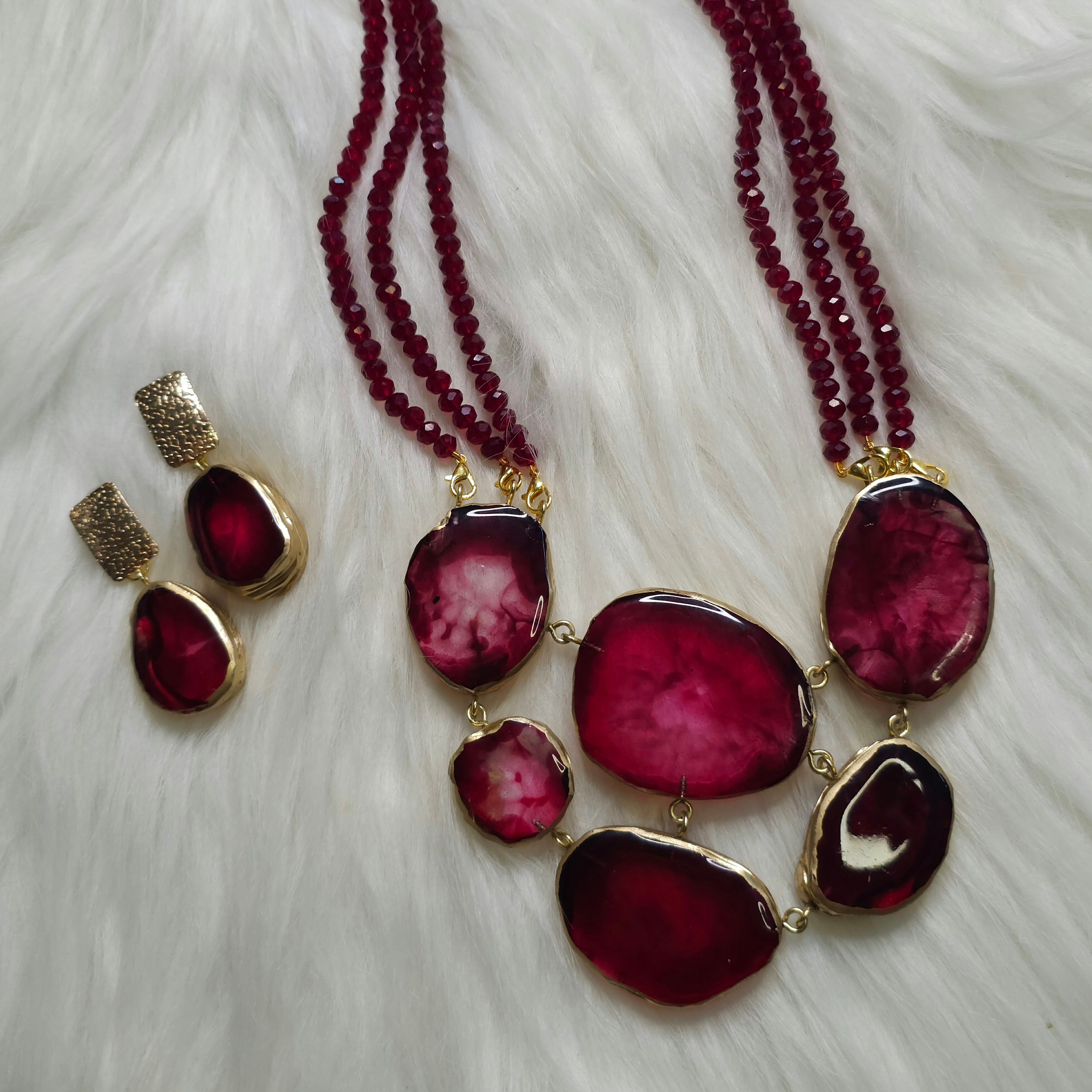 Anahat Kalaa Ruby Glow Statement Necklace Set