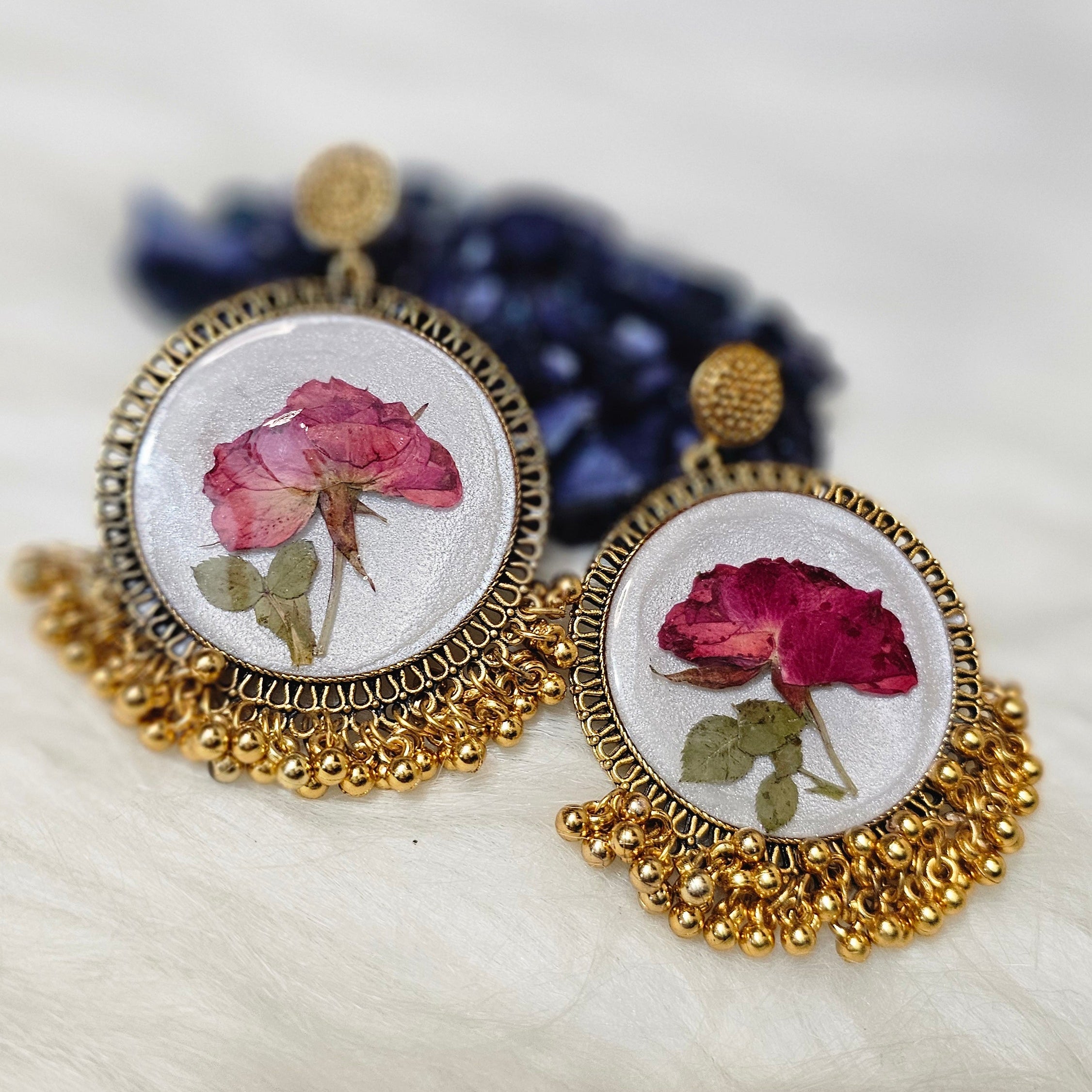 AnahatKalaa Handcrafted Pressed Flower Statement Earrings
