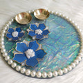 Blue Blossom Pearl Resin Pooja Thali