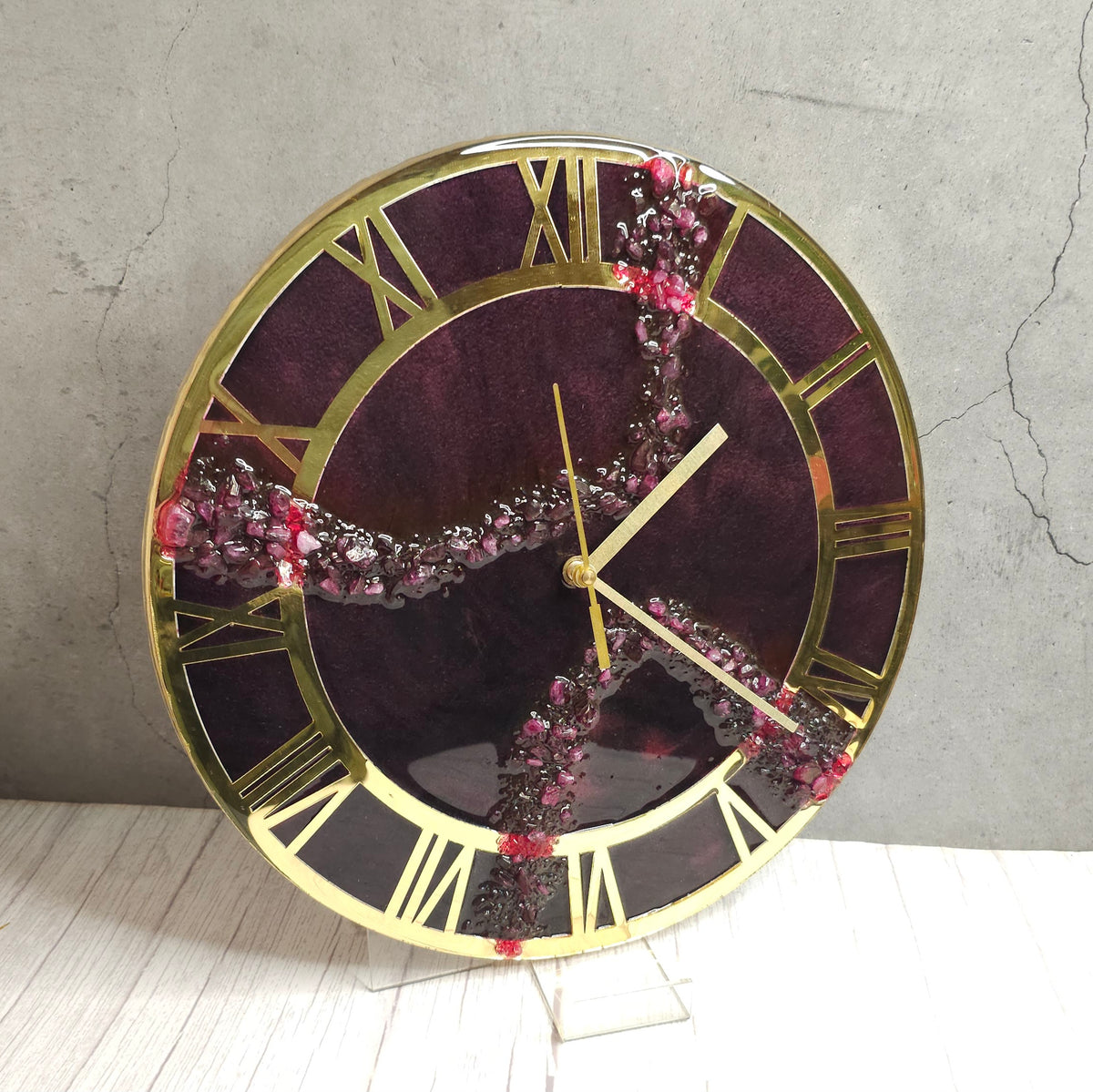 Royal Burgundy Resin Wall Clock – Handmade Luxury Art Clock