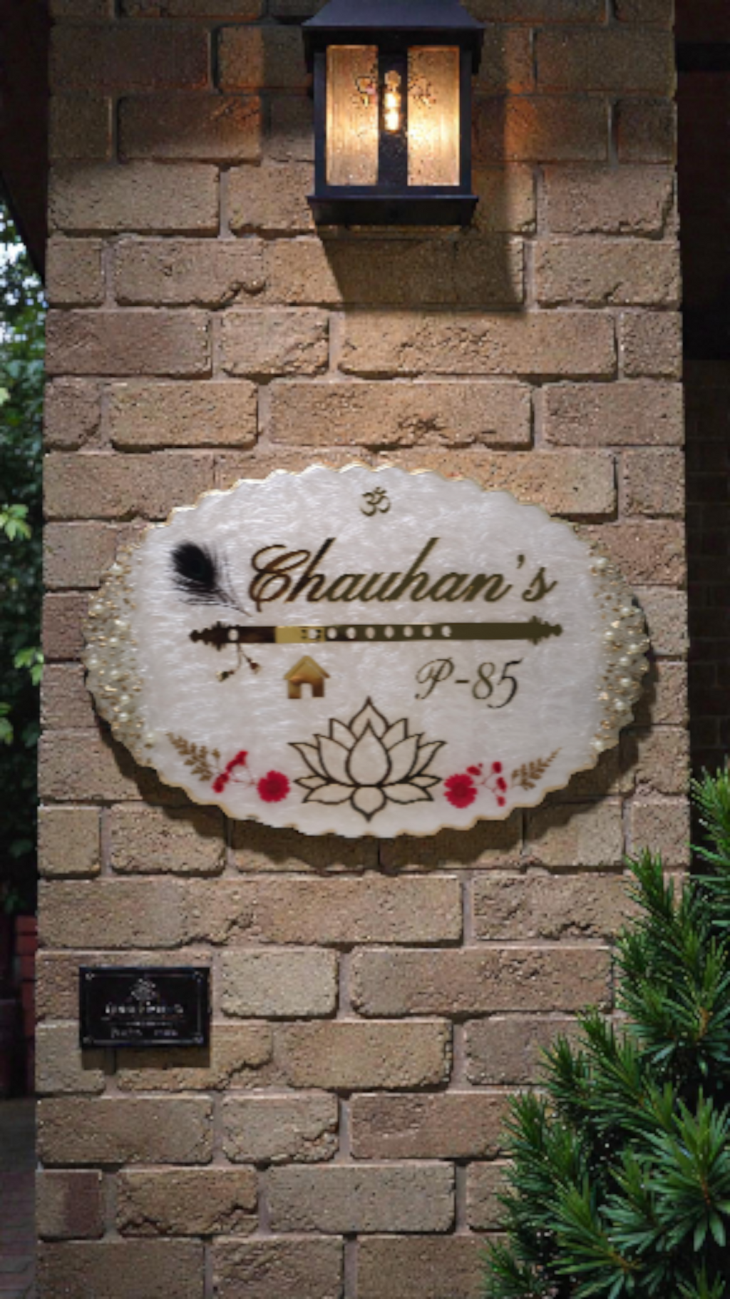 Peacock & Lotus Custom Resin Name Plate