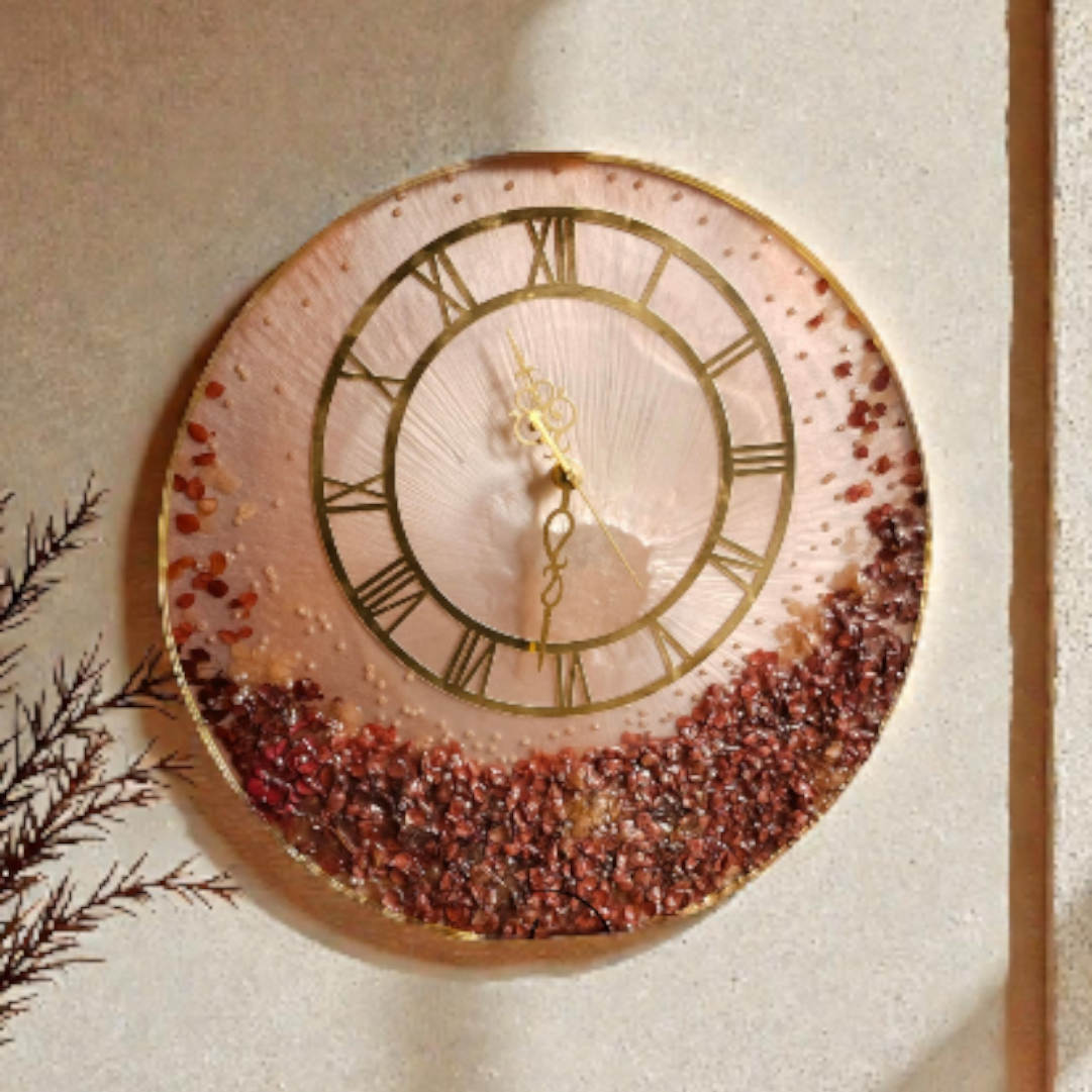 AnahatKalaa – Rustic Bloom Resin Wall Clock