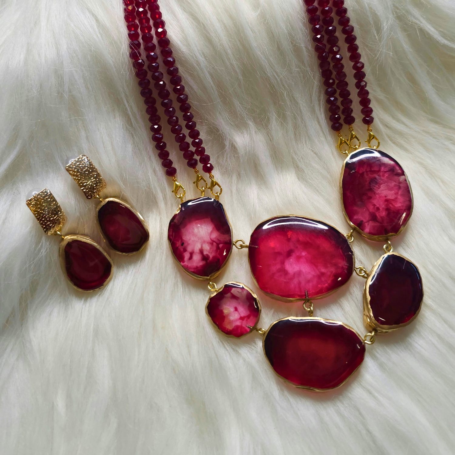 Anahat Kalaa Ruby Glow Statement Necklace Set