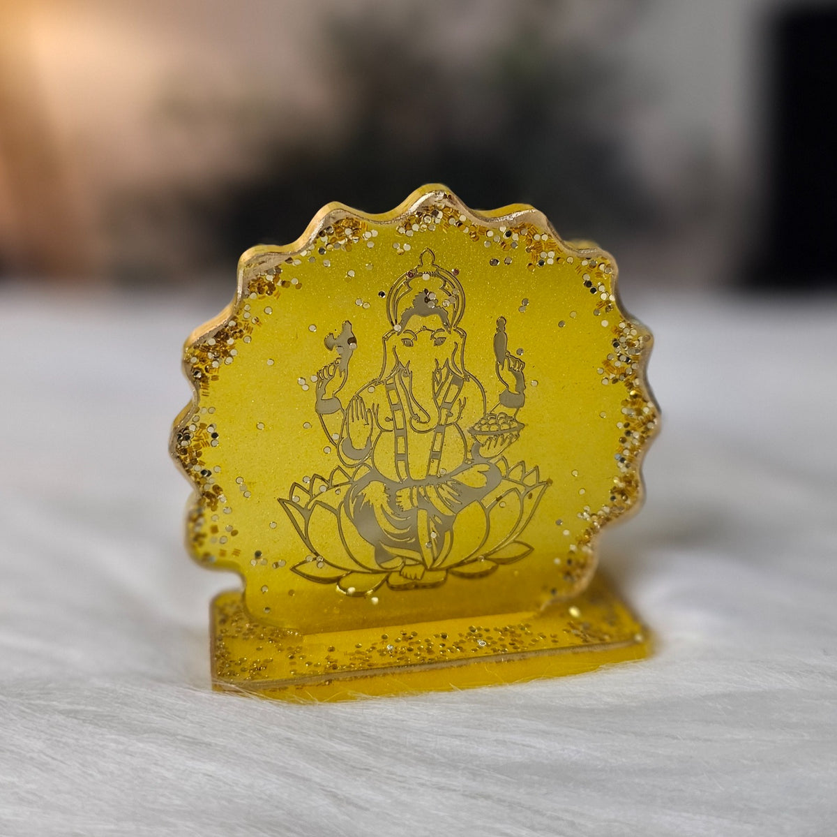 Golden Ganesha Lotus Resin Standee