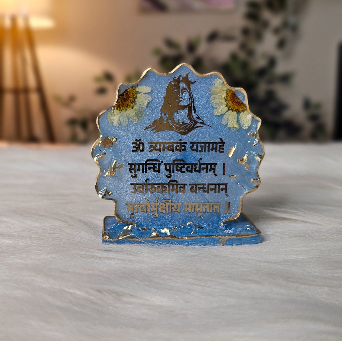 Mahamrityunjaya Mantra Blue Resin Standee