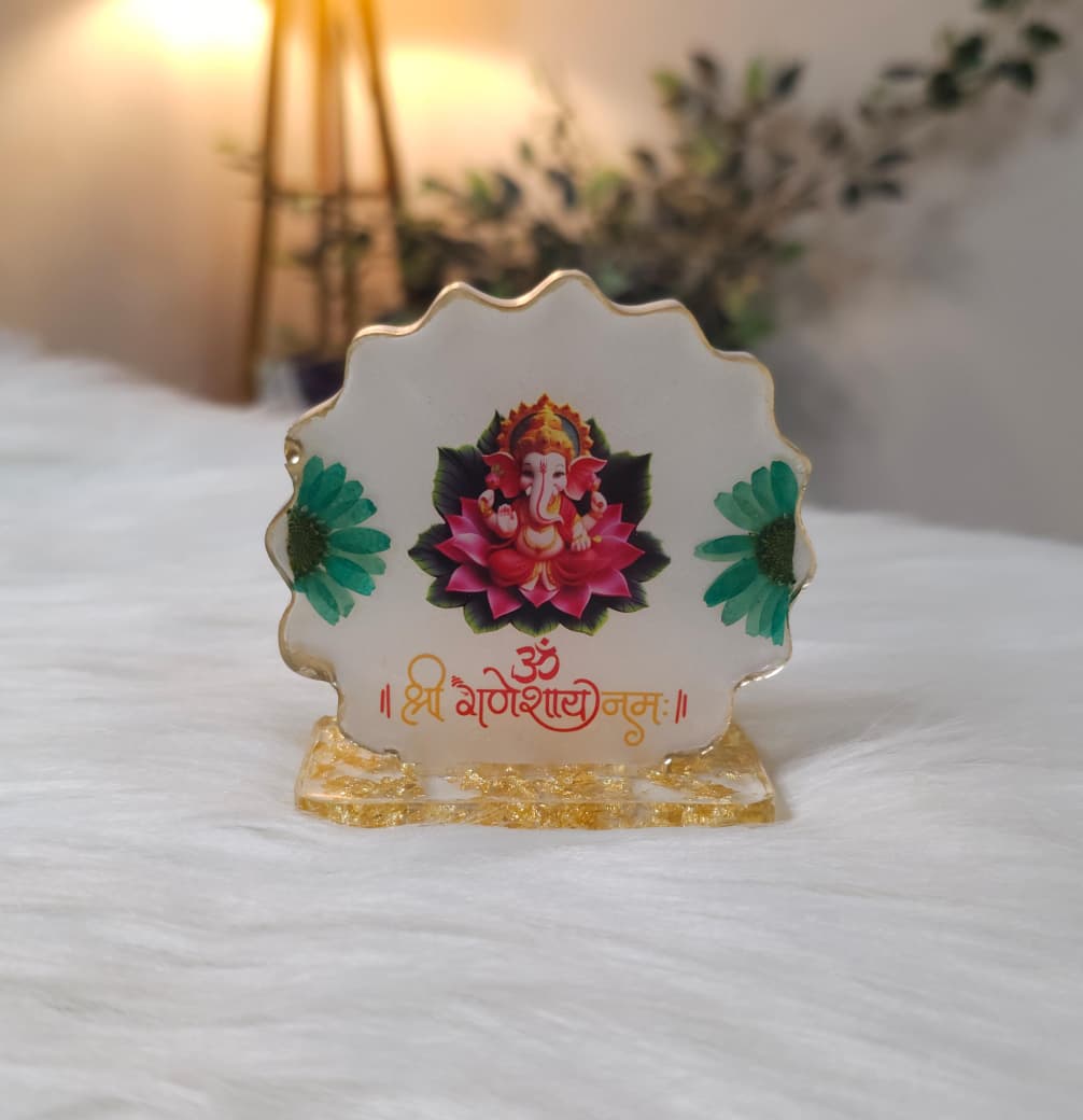 Divine Ganesha Floral Resin Standee